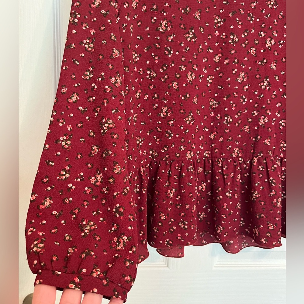 Orange Creek | Maroon Red Floral Peplum Blouse | Small - Picture 7 of 8